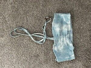 Light Blue Tie-Dye Bandeau Bikini Top Beaded Accents Strapless Swimwear